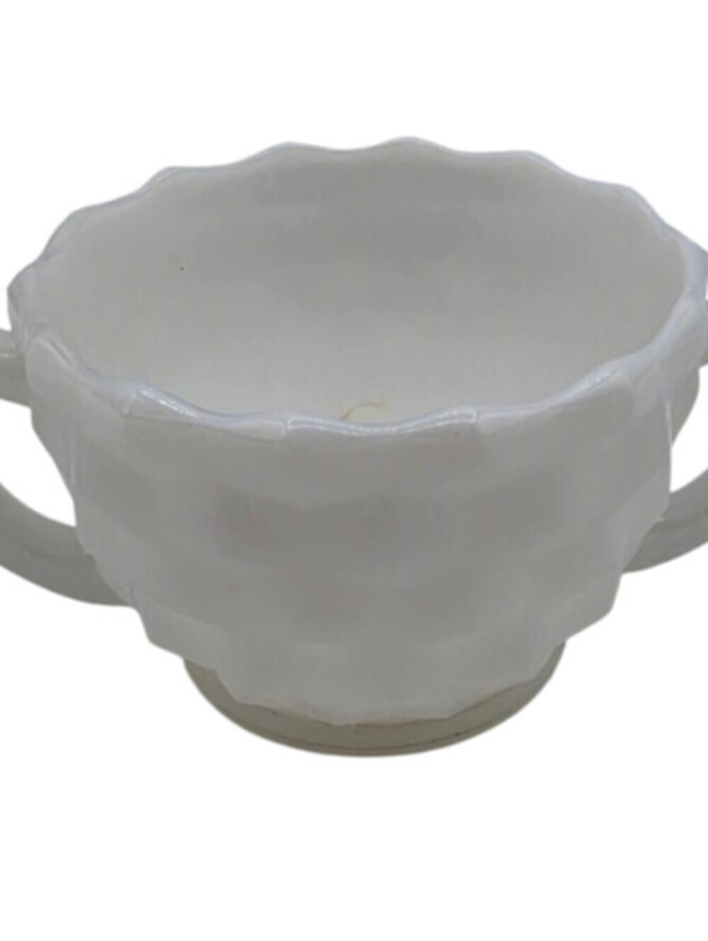 Vintage 1930s Jeannette Cubist Depression White Milk Glass Open Sugar Bowl Dish